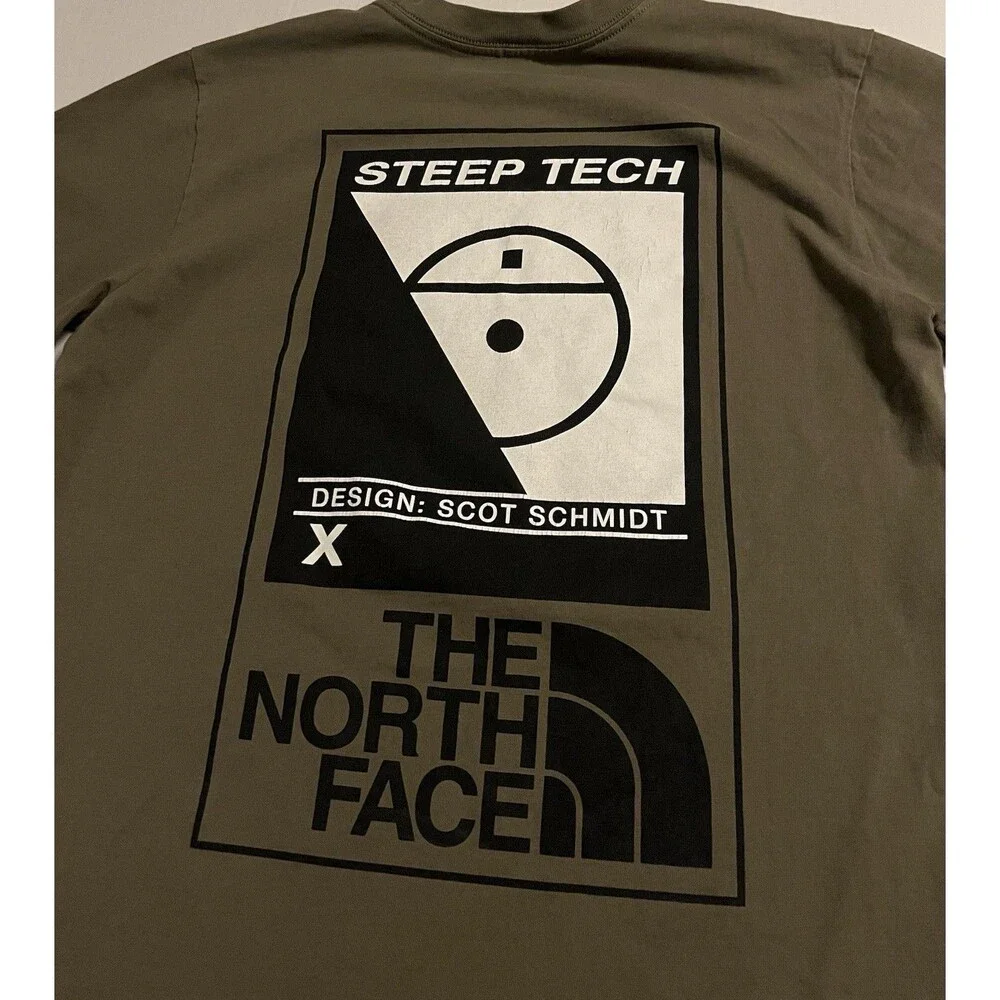 North Face Steep Tech Scot Schmidt Graphic T-Shirt MEDIUM Olive Green Outdoors